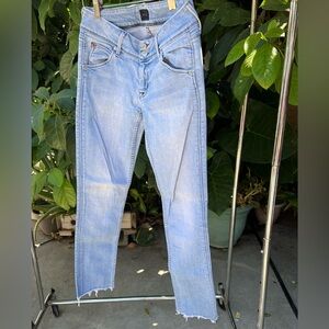Hudson raw hem skinny jeans light wash